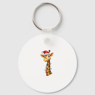 Christmas Giraffe Santa Hat Lights Giraffe Men Wom Key Ring