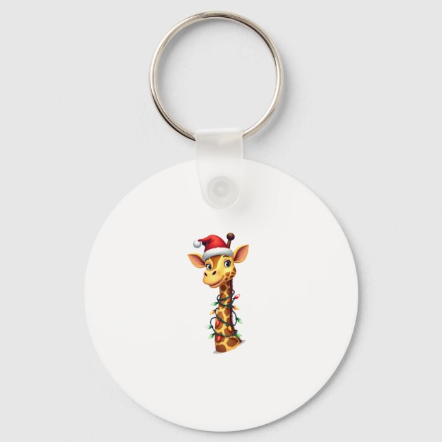 Christmas Giraffe Santa Hat Lights Giraffe Men Wom Key Ring (Front)