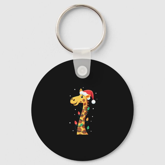 Christmas Giraffe Santa Hat Lights Giraffe Men Wom Key Ring (Front)