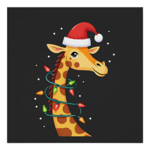 Christmas Giraffe Santa Hat Lights Giraffe Men Wom Poster