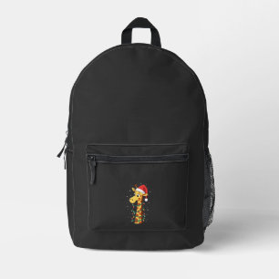 Christmas Giraffe Santa Hat Lights Giraffe Men Wom Printed Backpack
