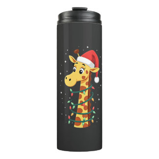 Christmas Giraffe Santa Hat Lights Giraffe Men Wom Thermal Tumbler