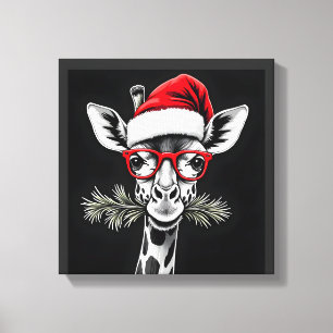 Christmas Giraffe Santa Hat Pajama Gift Family Mat Canvas Print
