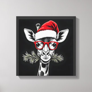 Christmas Giraffe Santa Hat Pajama Gift Family Mat Canvas Print