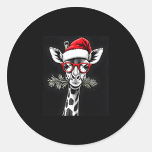Christmas Giraffe Santa Hat Pajama Gift Family Mat Classic Round Sticker