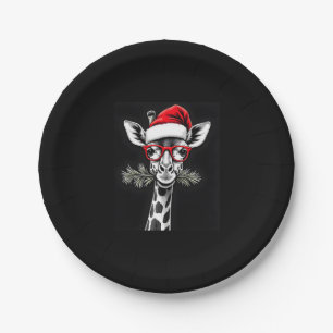 Christmas Giraffe Santa Hat Pajama Gift Family Mat Paper Plate