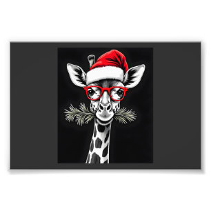 Christmas Giraffe Santa Hat Pajama Gift Family Mat Photo Print