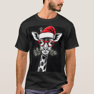 Christmas Giraffe Santa Hat Pajama Gift Family Mat T-Shirt