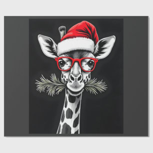 Christmas Giraffe Santa Hat Pajama Gift Family Mat Wrapping Paper