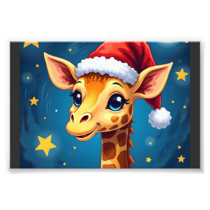 Christmas Giraffe Santa Hat Starry Night Holiday L Photo Print