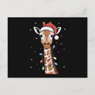 Christmas Giraffe Santa Hat Xmas Lights Snowflak Holiday Postcard