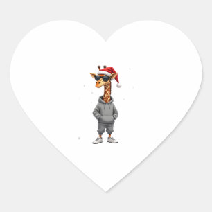 Christmas Giraffe Santa Long Sleeve T-Shirt (1) Heart Sticker