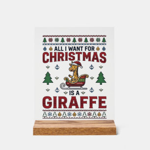 Christmas Giraffe Sleigh Funny Holiday T-Shirt Des Acrylic Sign