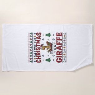 Christmas Giraffe Sleigh Funny Holiday T-Shirt Des Beach Towel