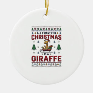Christmas Giraffe Sleigh Funny Holiday T-Shirt Des Ceramic Tree Decoration