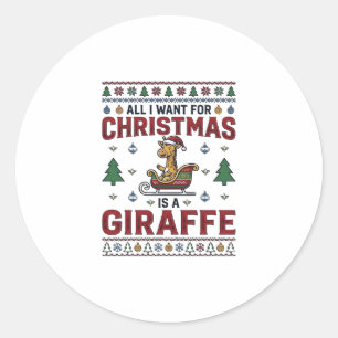 Christmas Giraffe Sleigh Funny Holiday T-Shirt Des Classic Round Sticker