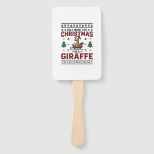 Christmas Giraffe Sleigh Funny Holiday T-Shirt Des Hand Fan