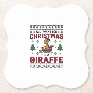 Christmas Giraffe Sleigh Funny Holiday T-Shirt Des Paper Coaster