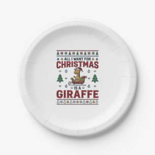 Christmas Giraffe Sleigh Funny Holiday T-Shirt Des Paper Plate