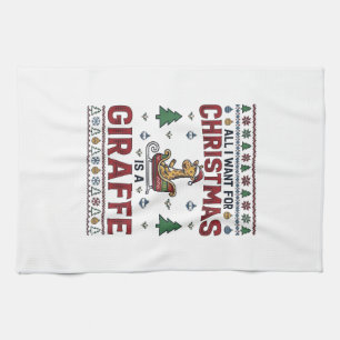 Christmas Giraffe Sleigh Funny Holiday T-Shirt Des Tea Towel