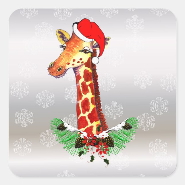 Christmas Giraffe Square Sticker (Front)