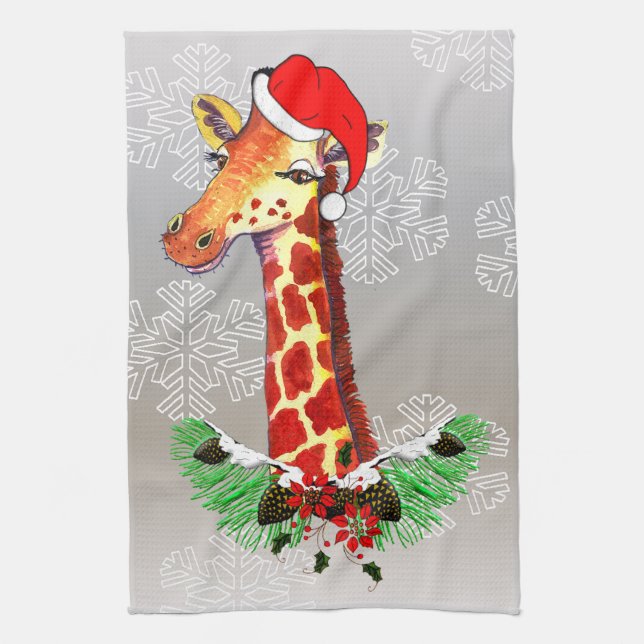 Christmas Giraffe Tea Towel (Vertical)