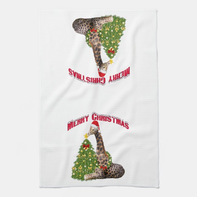 Christmas Giraffe Tea Towel (Vertical)