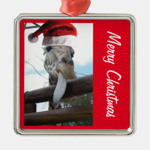 Christmas Giraffe wearing a Santa Claus Hat Metal Tree Decoration