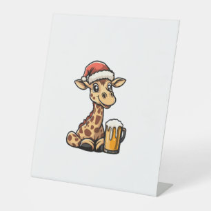 Christmas Giraffe With Beer _ Xmas Funny Party   Pedestal Sign