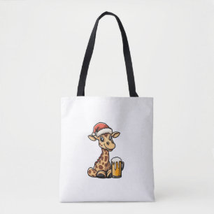 Christmas Giraffe With Beer _ Xmas Funny Party Tote Bag
