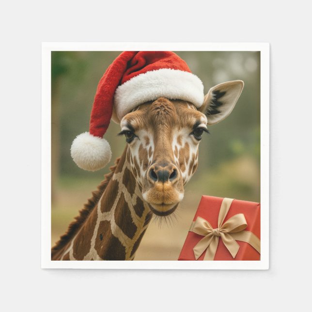 Christmas Giraffe With Holiday Gift Napkin (Front)