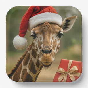 Christmas Giraffe With Holiday Gift Paper Plate