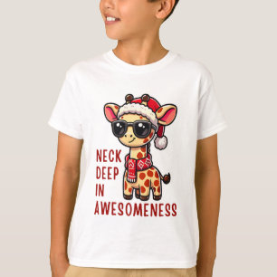 Christmas Giraffe with Sunglasses, Festive Santa T-Shirt