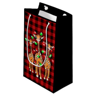 Christmas giraffes buffalo plaid  small gift bag