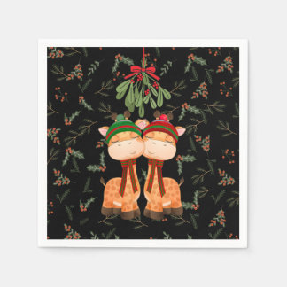 CHRISTMAS GIRAFFES KISSING UNDER MISTLETOE PAPER NAPKIN