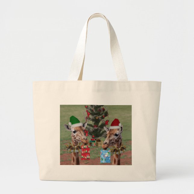 Christmas Giraffes Large Tote Bag (Front)