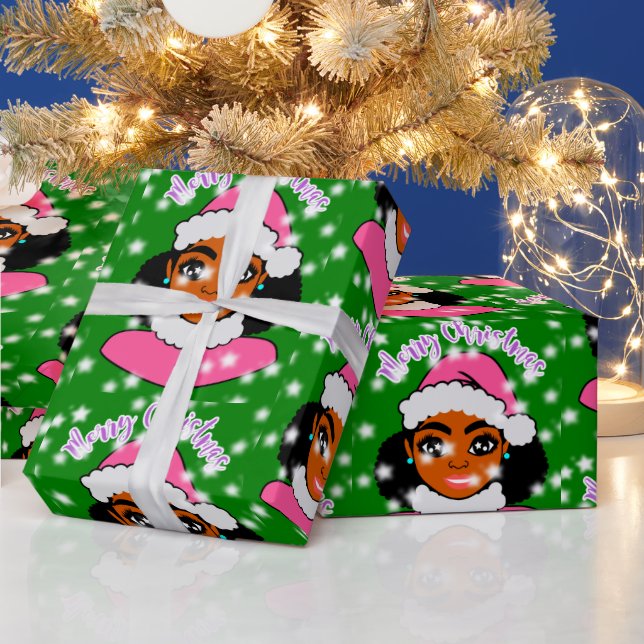 Christmas Girl,African American,Black Girl,Afro Wrapping Paper (Holidays)