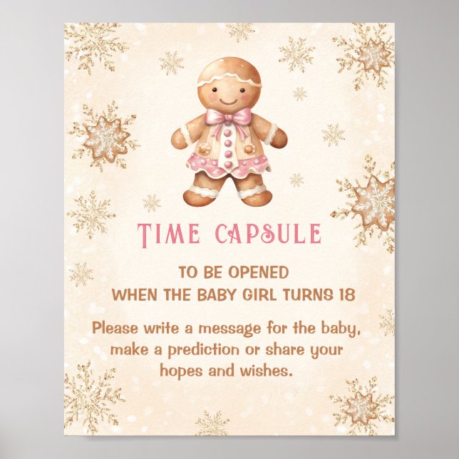 Christmas Girl Baby Shower Game Time Capsule Sign (Front)
