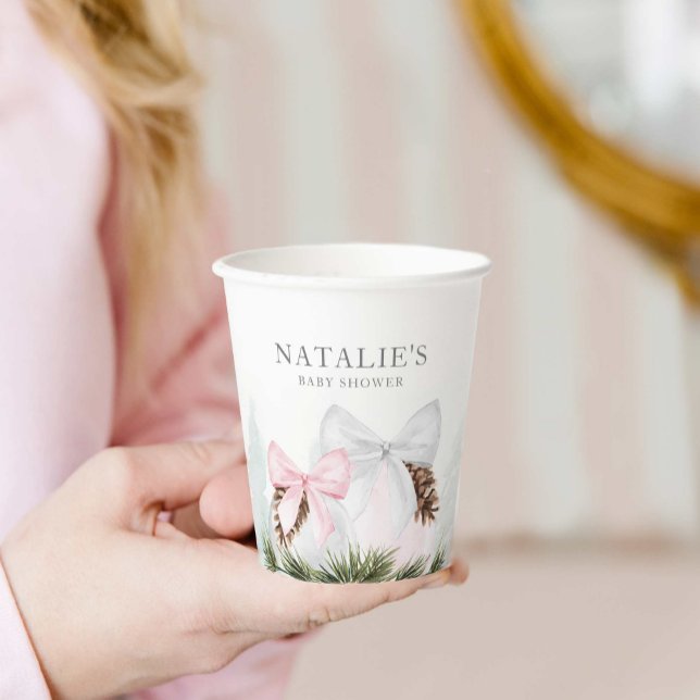 Christmas Girl Baby Shower Personalised  Paper Cups (Christmas Pink Girl Baby Shower Paper Cups)