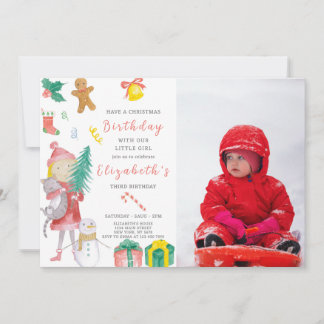 Christmas Girl Birthday Invitation With Photo