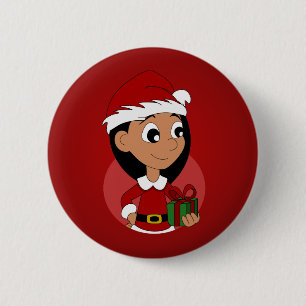Christmas girl cartoon 6 cm round badge