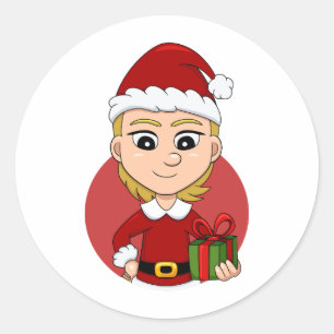 Christmas girl cartoon classic round sticker