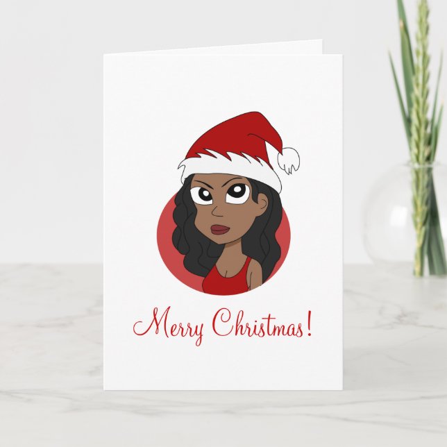 Christmas girl cartoon holiday card (Front)