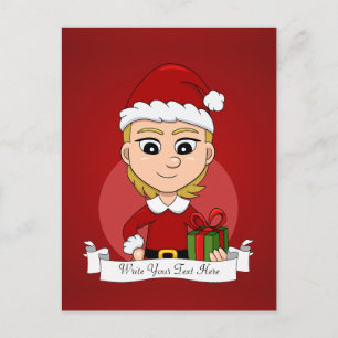 Christmas girl cartoon holiday postcard
