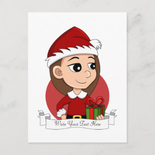 Christmas girl cartoon holiday postcard