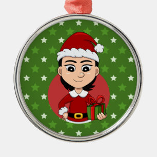 Christmas girl cartoon metal ornament