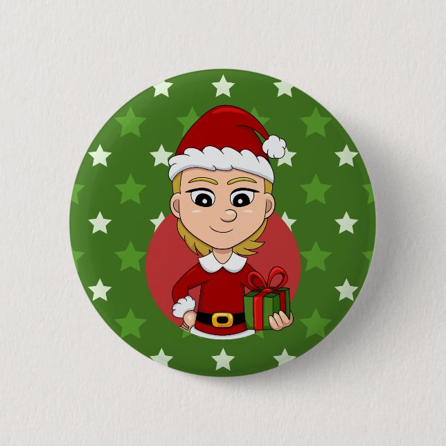 Christmas girl cartoon pinback button (Front)