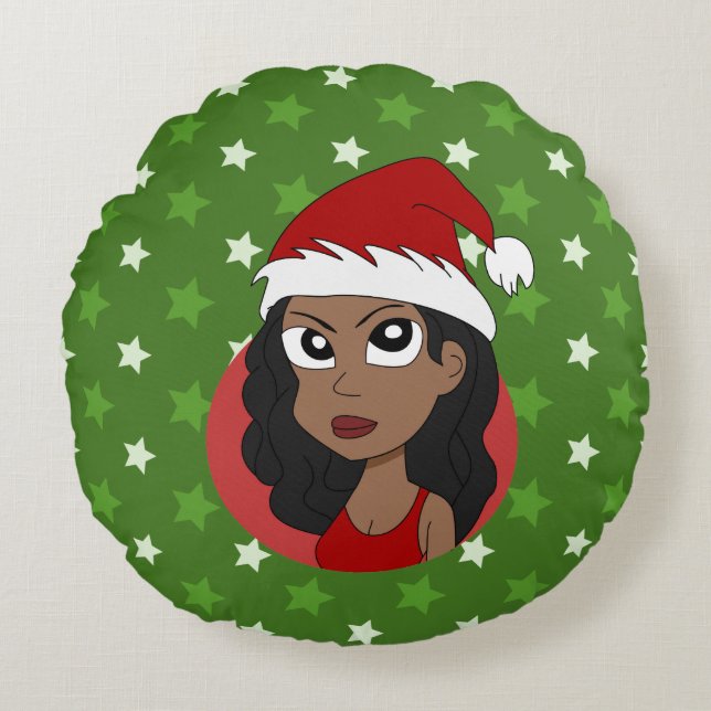 Christmas girl cartoon round cushion (Front)