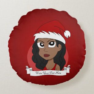Christmas girl cartoon round cushion