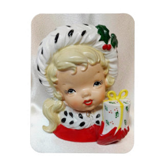 Christmas Girl Child Head Vase Present Holly Cute Magnet